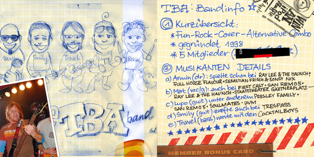 TBA-Band Bandinfo Kurzübersicht: gegründet 1998 als Fun-Rock-Cover-Alternative Combo, 5 Bandmitglieder